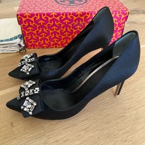 Tory Burch “Aria” Satin Pumps w/ Crystal Bow - 7.5